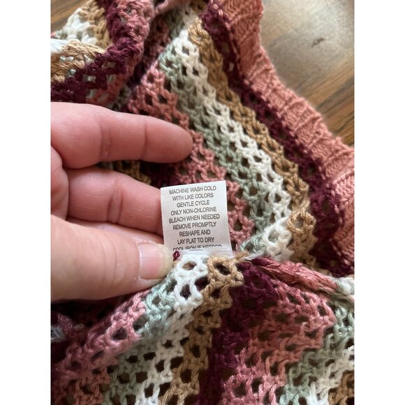 Almost Famous pink burgundy cream green knitted open front cardigan size 1X. - Picture 5 of 5